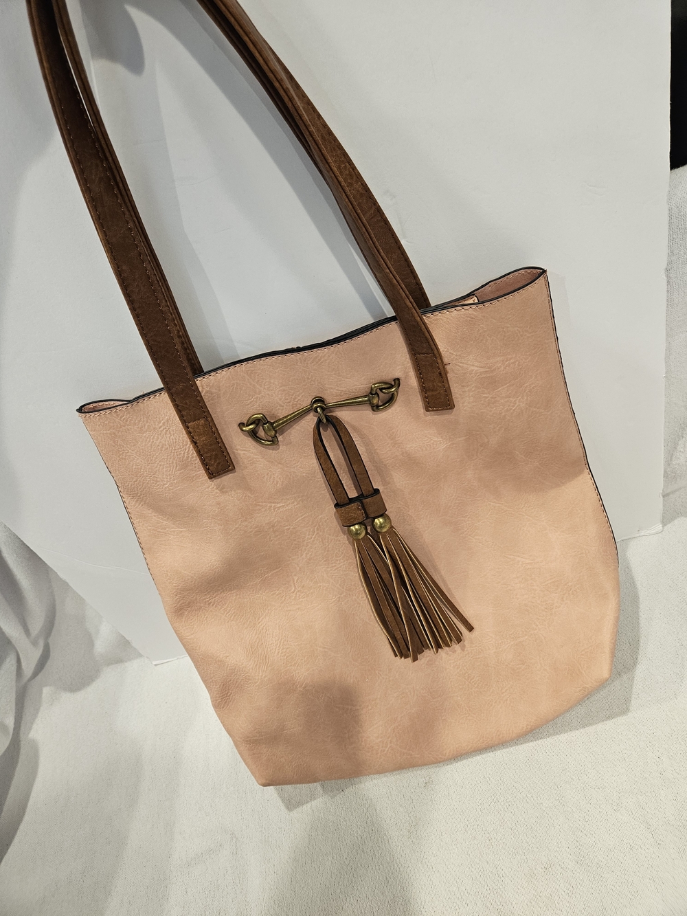 Liz Soto Jane Horsebit Tote Bag Blush Pink Vegan Leather Tassel Shoulder Purse
